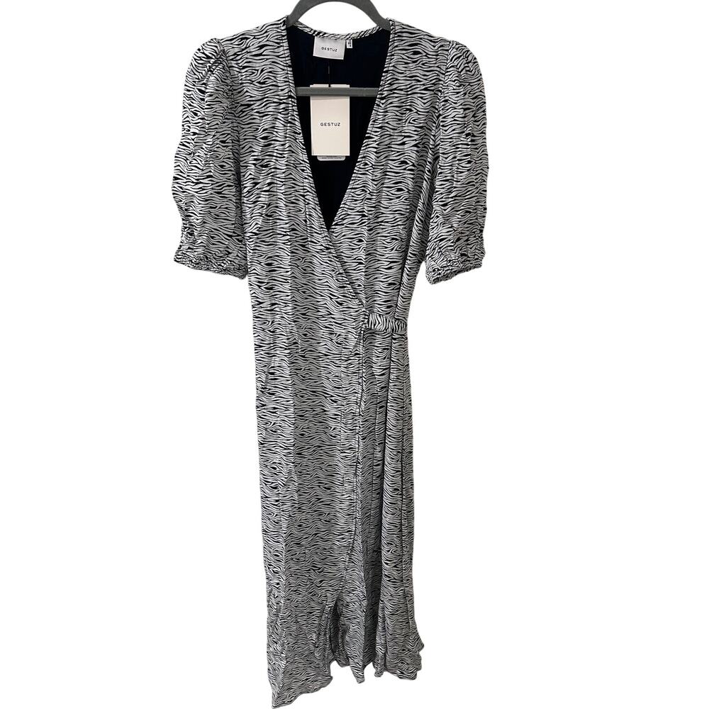GESTUZ DisGZ Wrap Dress Eco Vero Viscose Sz 36 Winter Tiger Zebra Scandi Midaxi